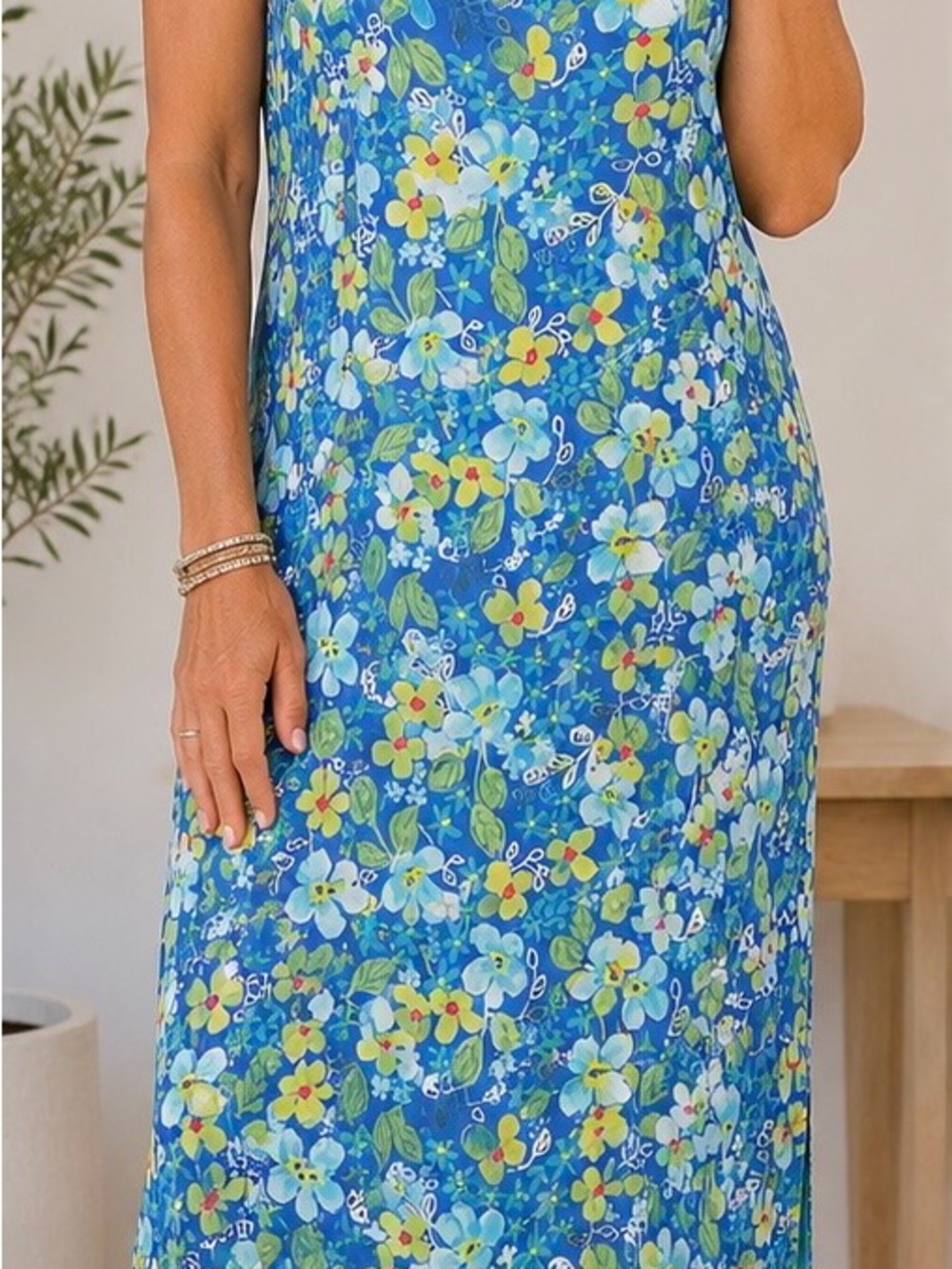 Sigrid Olsen Sport Blue Floral Sleeveless Maxi Dress Size 12P - Picture 2 of 7